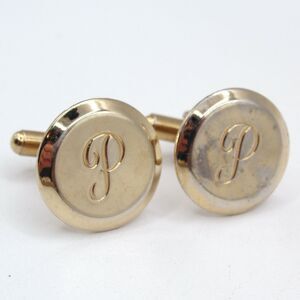Vintage Monogram "P" Cufflinks Round Gold Tone Initial Letter Formal Men’s Retro